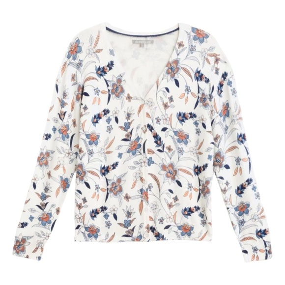 Daniel Rainn Ivory Fall Floral Print Button Front Cardigan Sweater Size Small - Picture 1 of 12